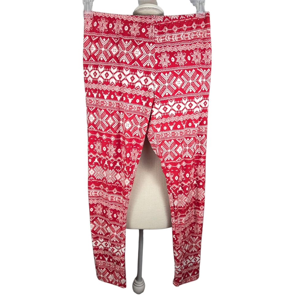 🔥4/$20 Snowflake Abstract Leggings XL -Red & White -Bobbie Brooks Elastic Waist
